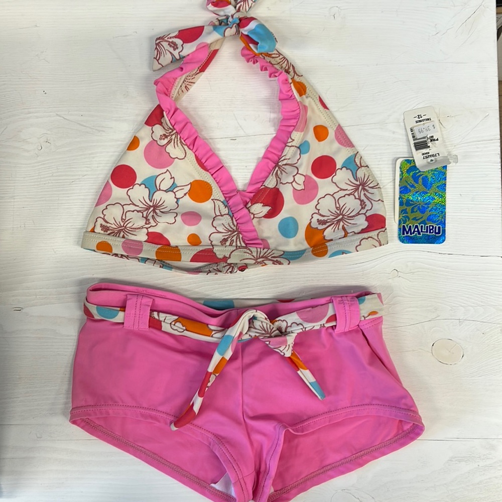 NWT MALIBU Dot and Frill Triangle bikini Top/Short